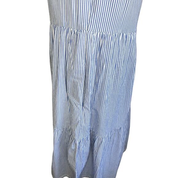 J. CREW Tiered Flounce Searsucker Blue & White Stripe Sleeveless Dress - Picture 5 of 7